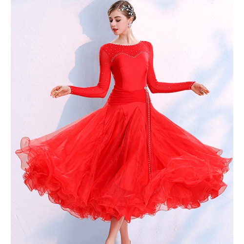 Women's girls navy black red colored competition stage performance ballroom dancing dresses waltz tango flamenco dresses 